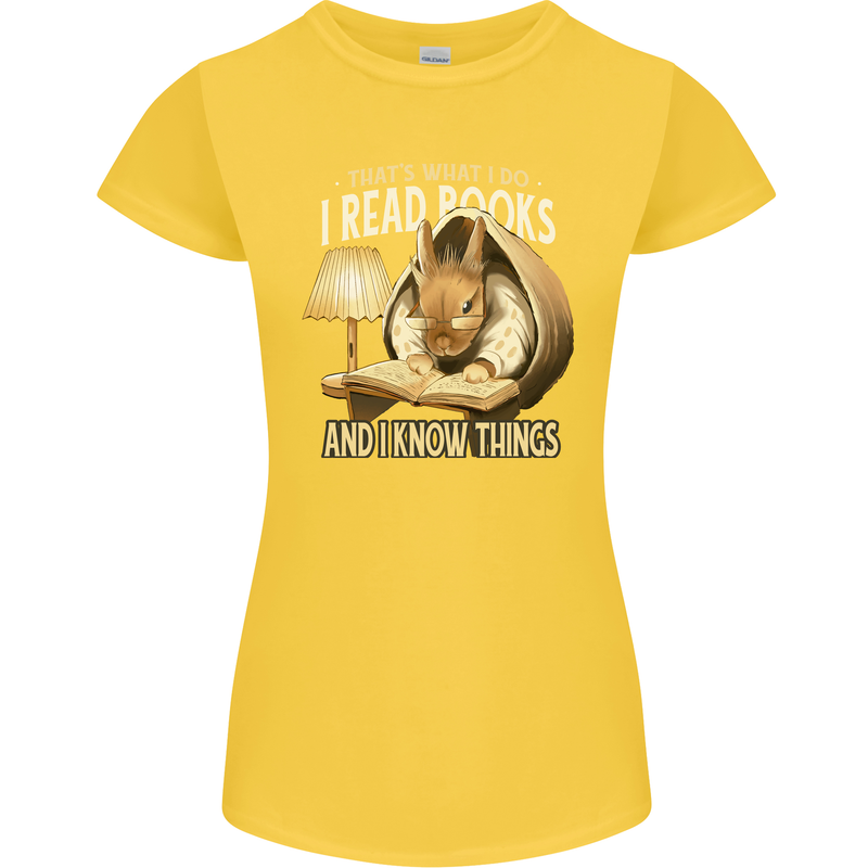 I Read Books & Know Things Bookworm Rabbit Womens Petite Cut T-Shirt Yellow