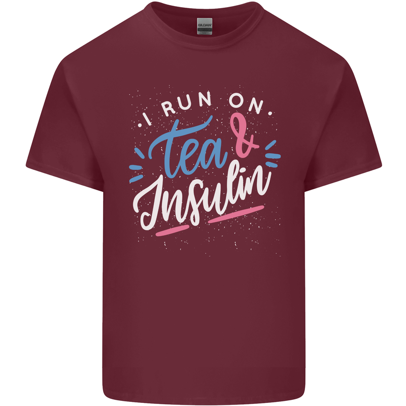 I Run on Tea and Insulin Funny Diabetes Mens Cotton T-Shirt Tee Top Maroon