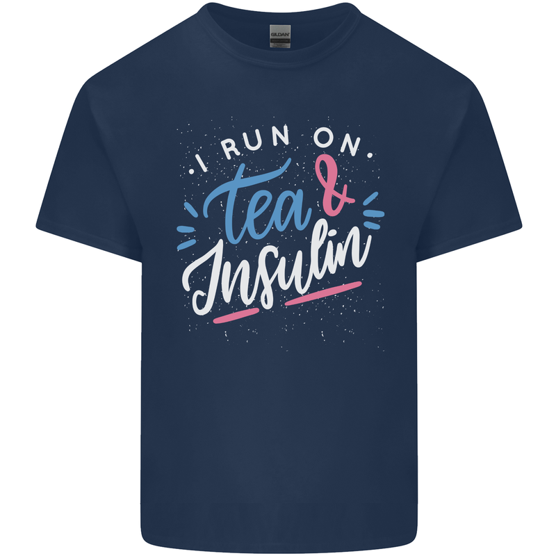 I Run on Tea and Insulin Funny Diabetes Mens Cotton T-Shirt Tee Top Navy Blue