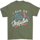 I Run on Tea and Insulin Funny Diabetes Mens T-Shirt 100% Cotton Military Green