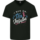 I Run on Tea and Insulin Funny Diabetes Mens V-Neck Cotton T-Shirt Black