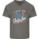 I Run on Tea and Insulin Funny Diabetes Mens V-Neck Cotton T-Shirt Charcoal