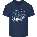 I Run on Tea and Insulin Funny Diabetes Mens V-Neck Cotton T-Shirt Navy Blue