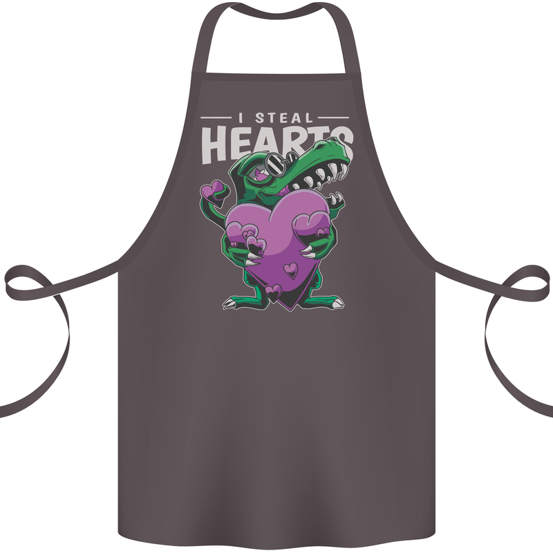 I Steal Hearts Funny T-Rex Dinosaur Cotton Apron 100% Organic Dark Grey