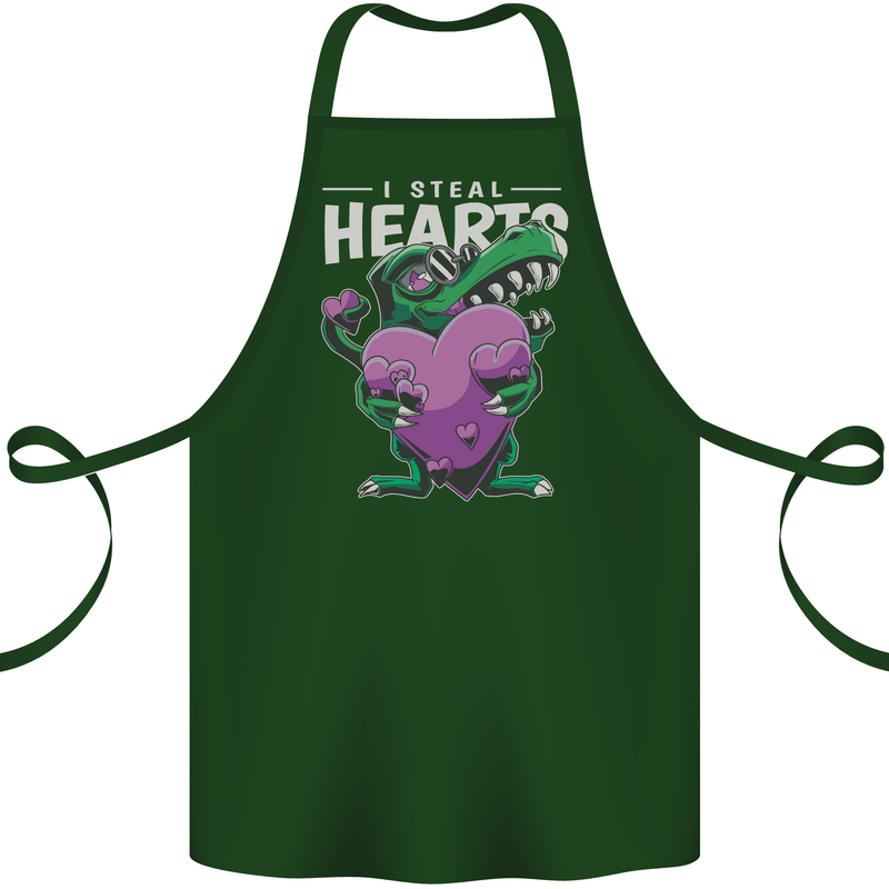 I Steal Hearts Funny T-Rex Dinosaur Cotton Apron 100% Organic Forest Green