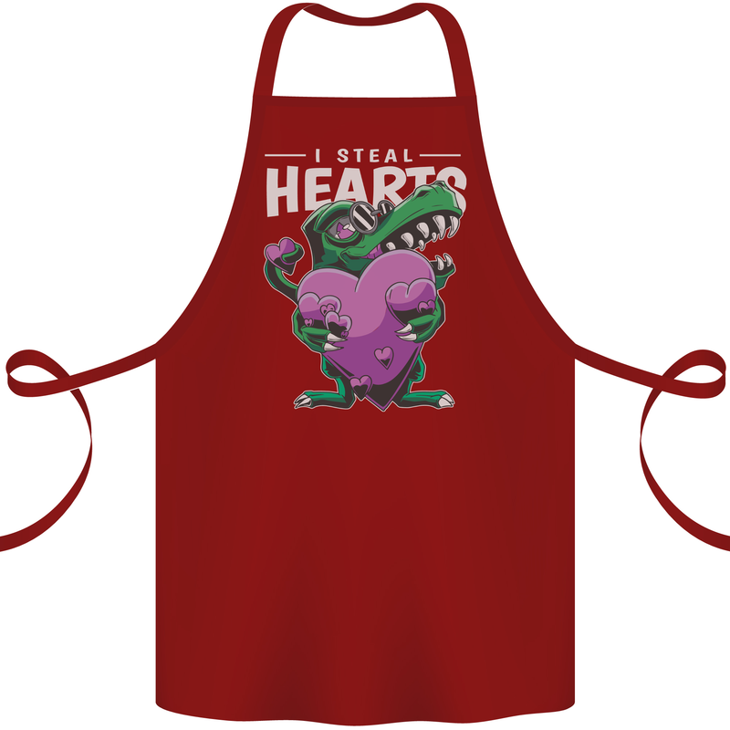 I Steal Hearts Funny T-Rex Dinosaur Cotton Apron 100% Organic Maroon