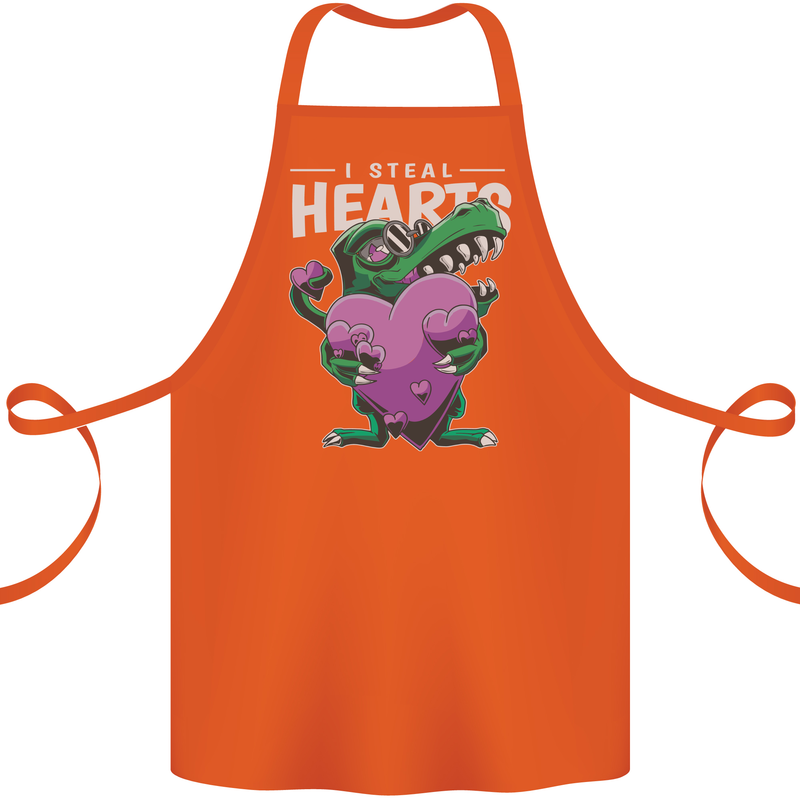 I Steal Hearts Funny T-Rex Dinosaur Cotton Apron 100% Organic Orange