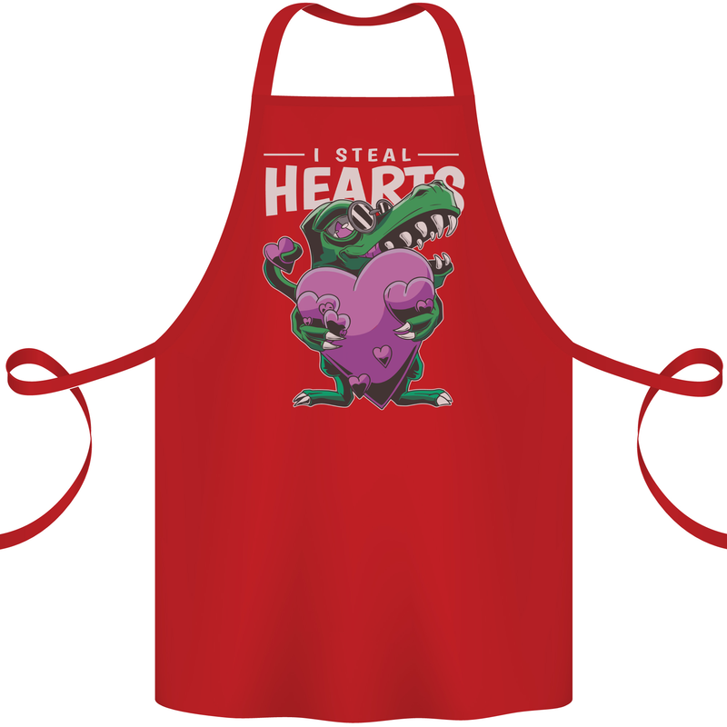 I Steal Hearts Funny T-Rex Dinosaur Cotton Apron 100% Organic Red