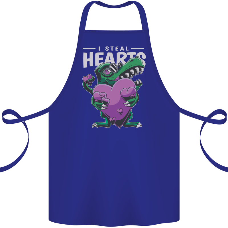 I Steal Hearts Funny T-Rex Dinosaur Cotton Apron 100% Organic Royal Blue