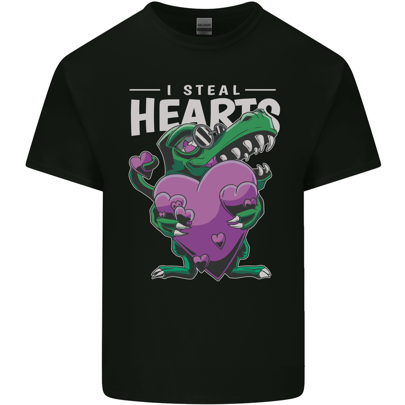 I Steal Hearts Funny T-Rex Dinosaur Mens Cotton T-Shirt Tee Top Black