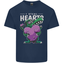 I Steal Hearts Funny T-Rex Dinosaur Mens Cotton T-Shirt Tee Top Navy Blue