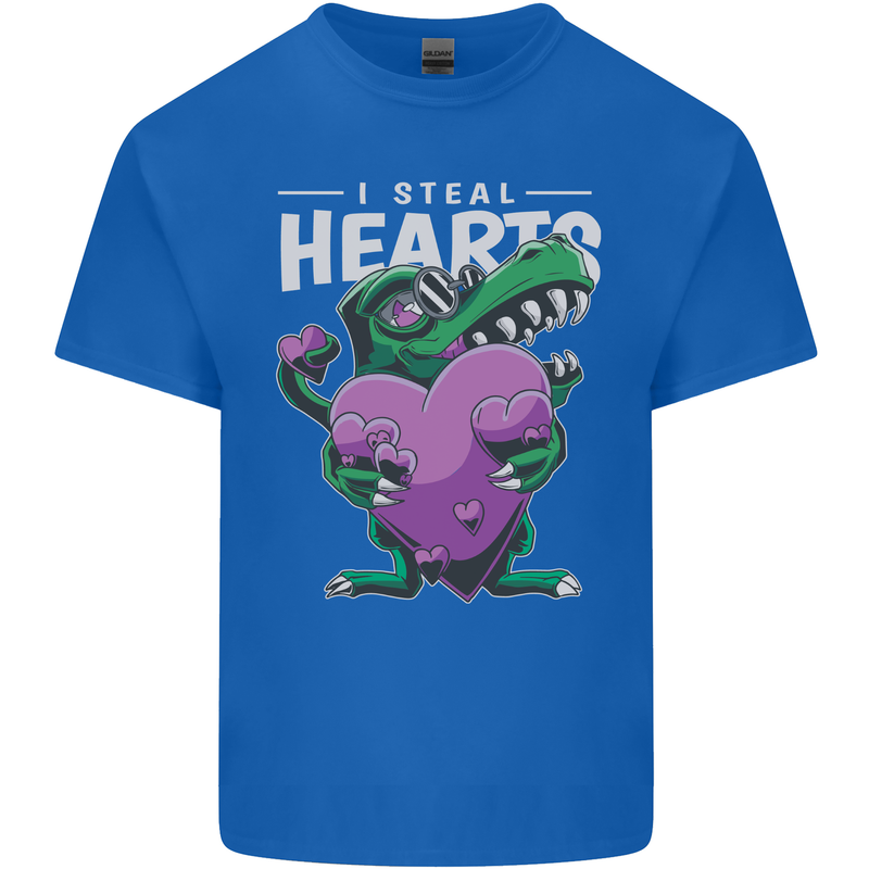 I Steal Hearts Funny T-Rex Dinosaur Mens Cotton T-Shirt Tee Top Royal Blue