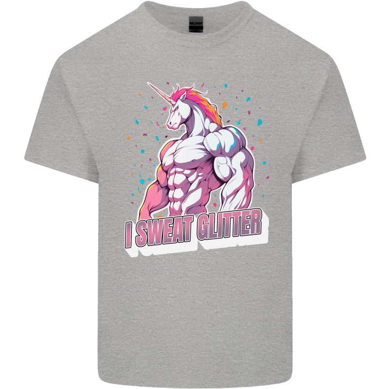I Sweat Glitter Gym Unicorn LGBT Kids T-Shirt Childrens Sports Grey