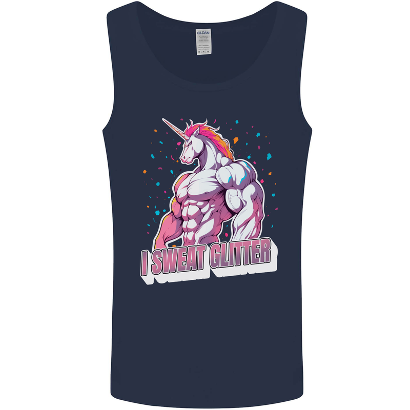 I Sweat Glitter Gym Unicorn LGBT Mens Vest Tank Top Navy Blue