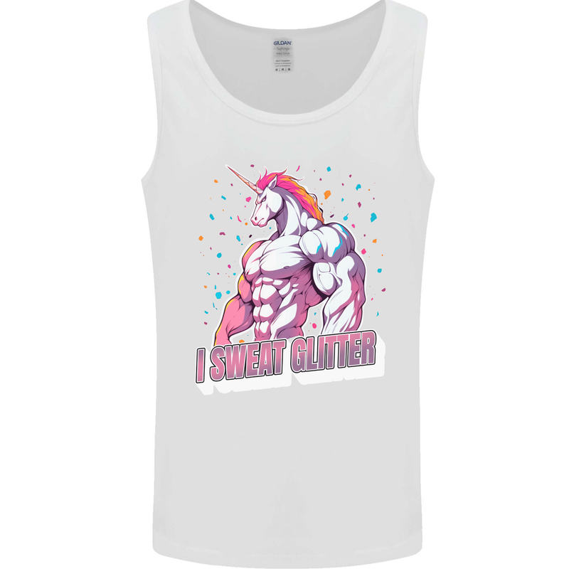 I Sweat Glitter Gym Unicorn LGBT Mens Vest Tank Top White