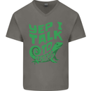 I Talk To Lizards Chameleons Bearded Dragons Mens V-Neck Cotton T-Shirt Charcoal