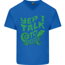 I Talk To Lizards Chameleons Bearded Dragons Mens V-Neck Cotton T-Shirt Royal Blue