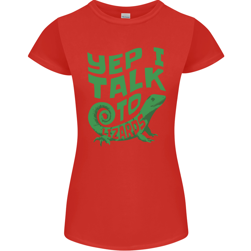 I Talk To Lizards Chameleons Bearded Dragons Womens Petite Cut T-Shirt Red