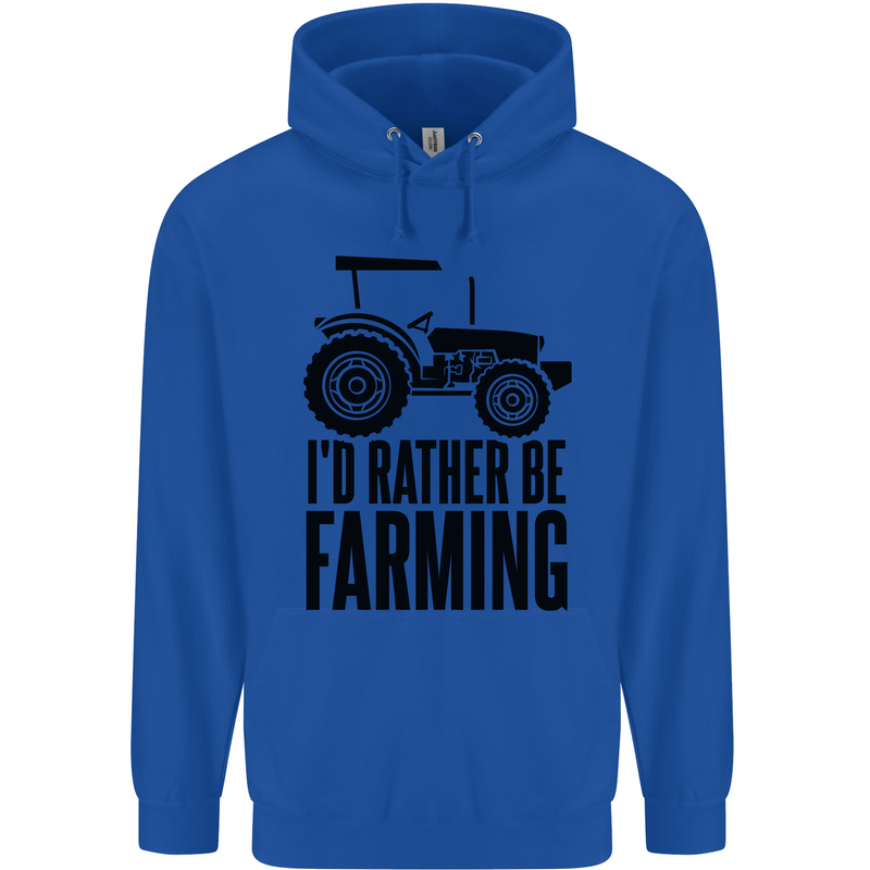 I'd Rather Be Farming Farmer Tractor Childrens Kids Hoodie Royal Blue