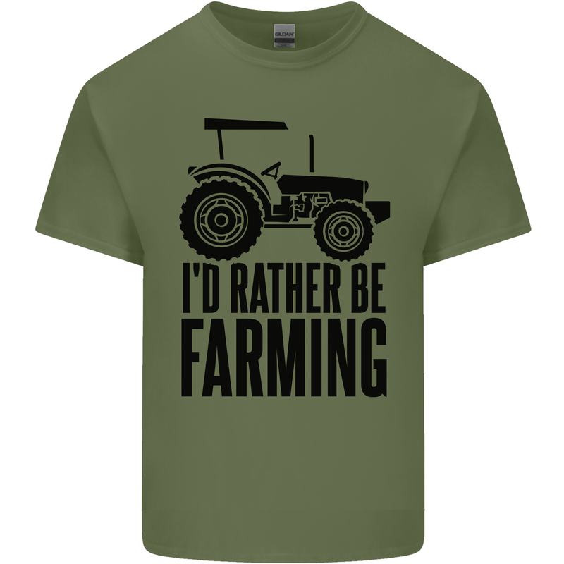 I'd Rather Be Farming Farmer Tractor Mens Cotton T-Shirt Tee Top Military Green