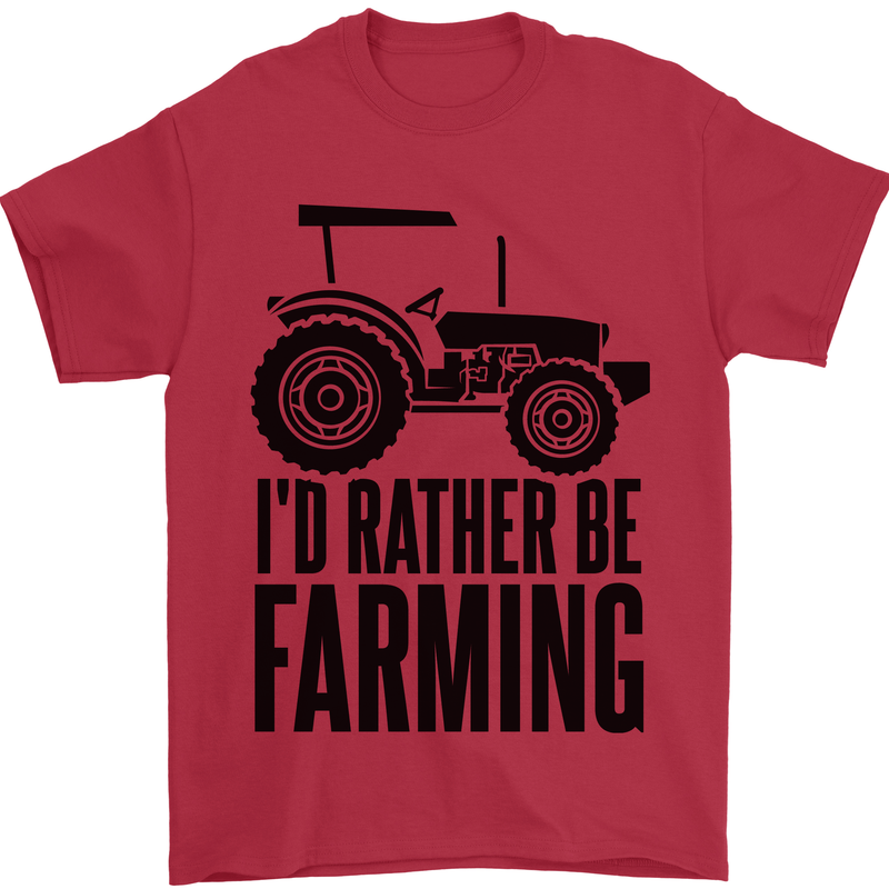 I'd Rather Be Farming Farmer Tractor Mens T-Shirt 100% Cotton Red