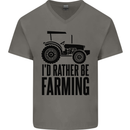 I'd Rather Be Farming Farmer Tractor Mens V-Neck Cotton T-Shirt Charcoal