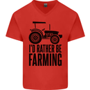 I'd Rather Be Farming Farmer Tractor Mens V-Neck Cotton T-Shirt Red