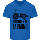 I'd Rather Be Farming Farmer Tractor Mens V-Neck Cotton T-Shirt Royal Blue