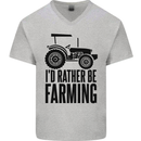 I'd Rather Be Farming Farmer Tractor Mens V-Neck Cotton T-Shirt Sports Grey