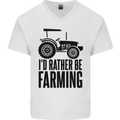 I'd Rather Be Farming Farmer Tractor Mens V-Neck Cotton T-Shirt White