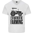 I'd Rather Be Farming Farmer Tractor Mens V-Neck Cotton T-Shirt White