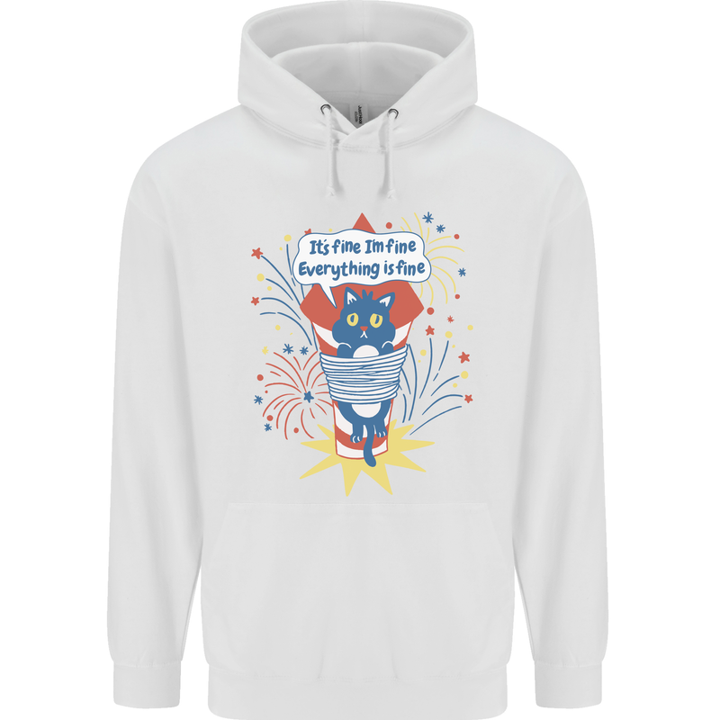 I'm Fine Funny at Fireworks Bonfire Day July 4th Mens 80% Cotton Hoodie White