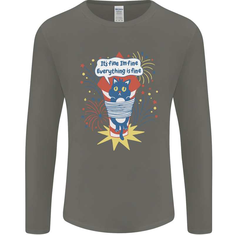 I'm Fine Funny at Fireworks Bonfire Day July 4th Mens Long Sleeve T-Shirt Charcoal
