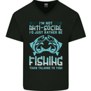 I'm Not Anti Social Funny Fishing Fisherman Mens V-Neck Cotton T-Shirt Black