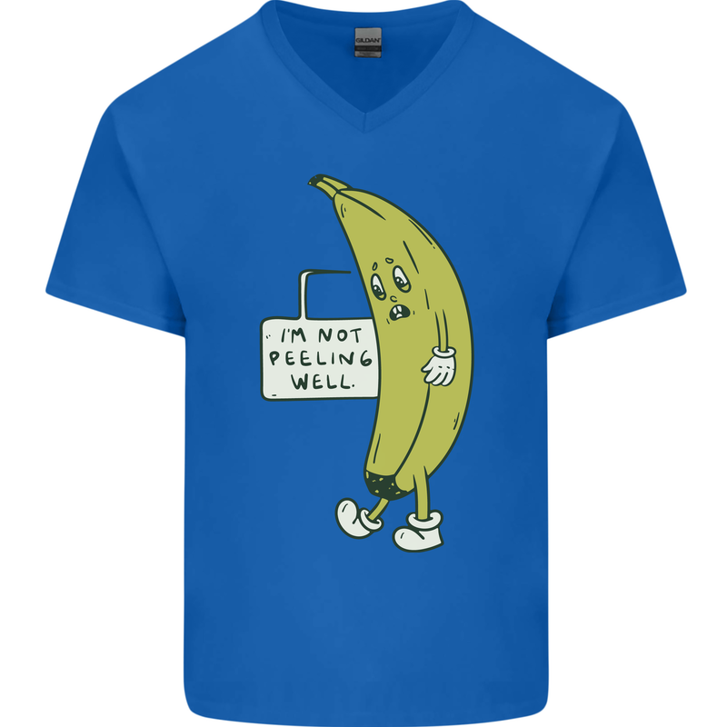 I'm Not Peeling Well Funny Ill Banana Mens V-Neck Cotton T-Shirt Royal Blue