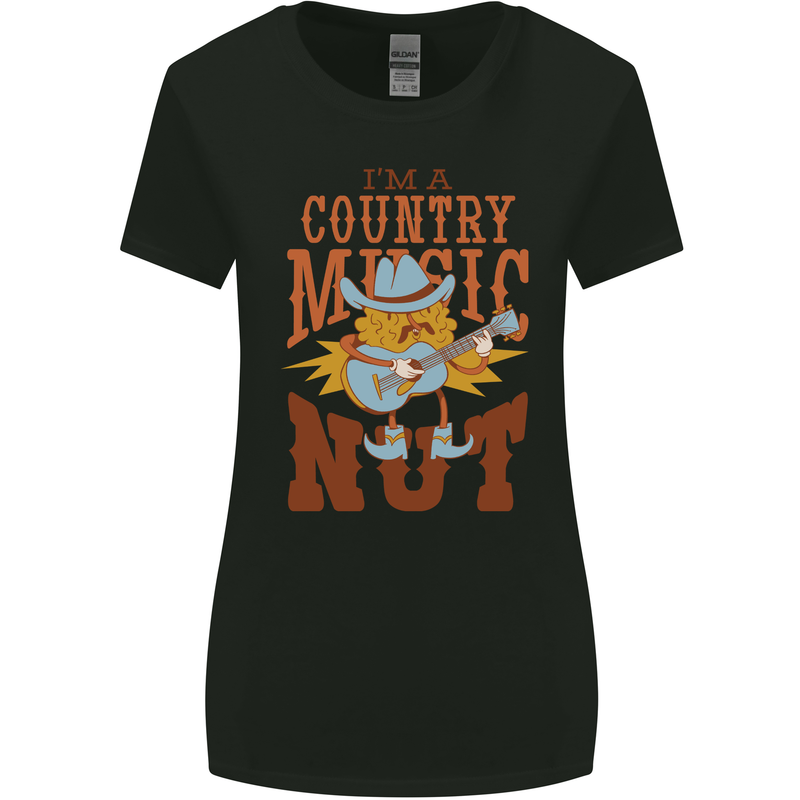 I'm a Country Music Nut Guitar Womens Wider Cut T-Shirt Black