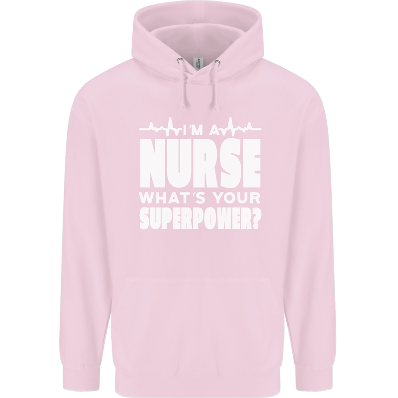 I'm a Nurse Whats Your Superpower Nursing Funny Childrens Kids Hoodie Light Pink