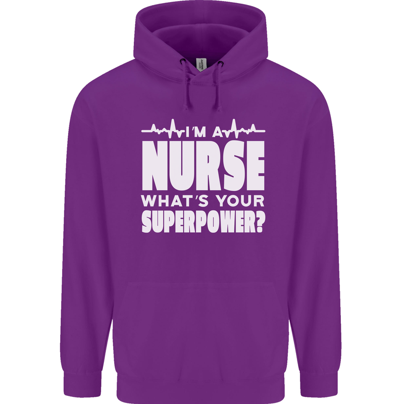 I'm a Nurse Whats Your Superpower Nursing Funny Childrens Kids Hoodie Purple