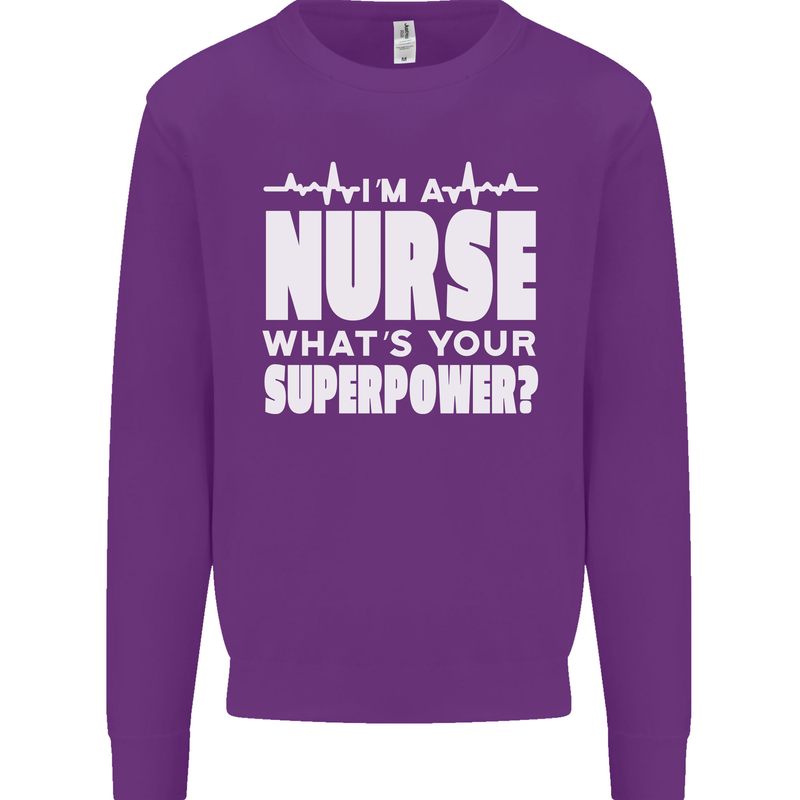 I'm a Nurse Whats Your Superpower Nursing Funny Kids Sweatshirt Jumper Purple