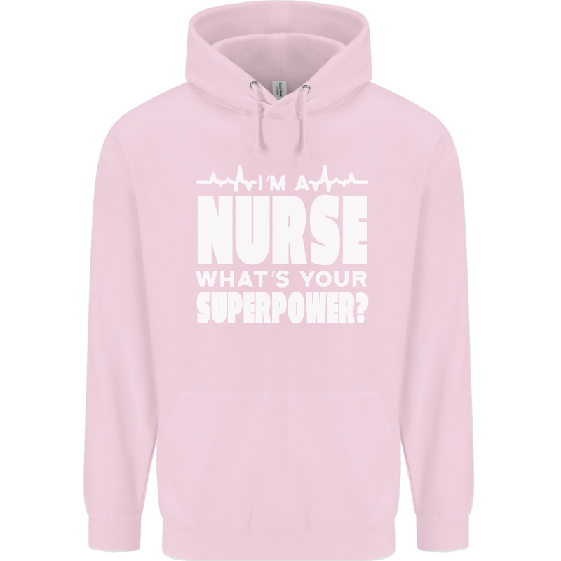 I'm a Nurse Whats Your Superpower Nursing Funny Mens 80% Cotton Hoodie Light Pink