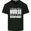 I'm a Nurse Whats Your Superpower Nursing Funny Mens V-Neck Cotton T-Shirt Black