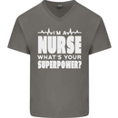 I'm a Nurse Whats Your Superpower Nursing Funny Mens V-Neck Cotton T-Shirt Charcoal