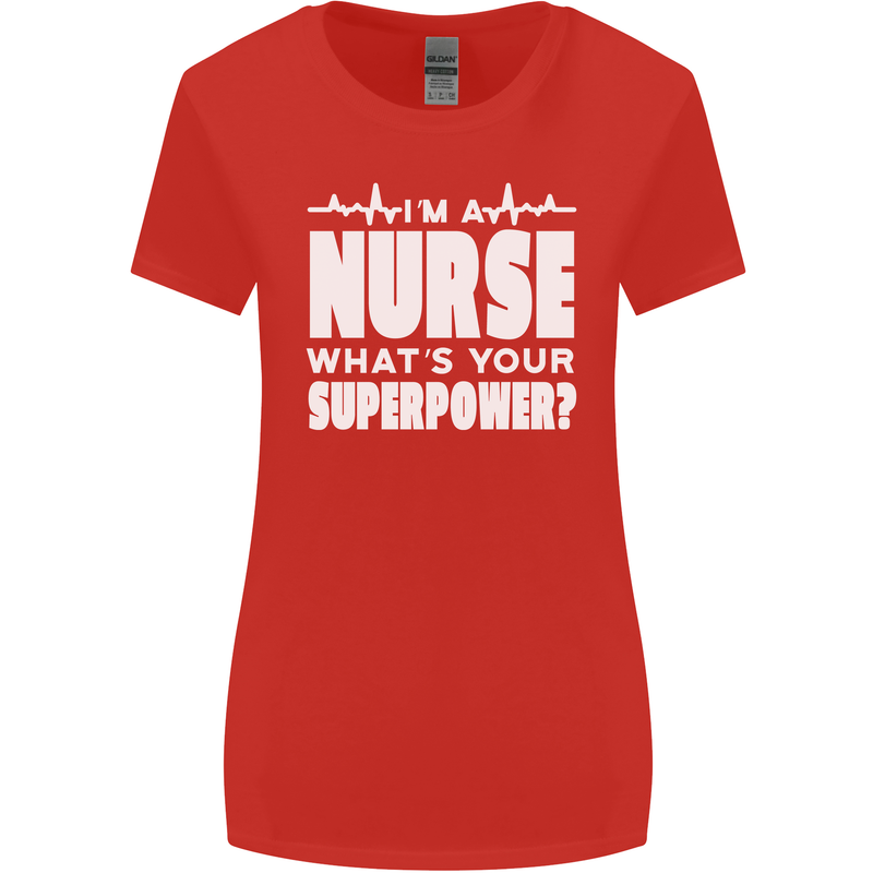 I'm a Nurse Whats Your Superpower Nursing Funny Womens Wider Cut T-Shirt Red