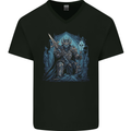 Ice Cavern Fantasy Skull King Mens V-Neck Cotton T-Shirt Black