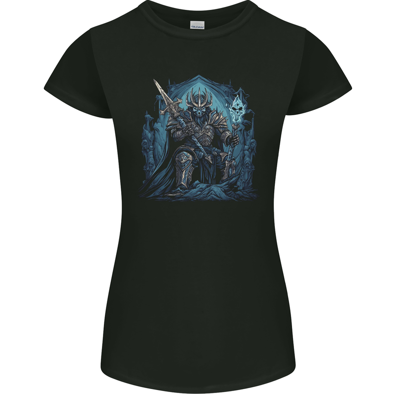 Ice Cavern Fantasy Skull King Womens Petite Cut T-Shirt Black