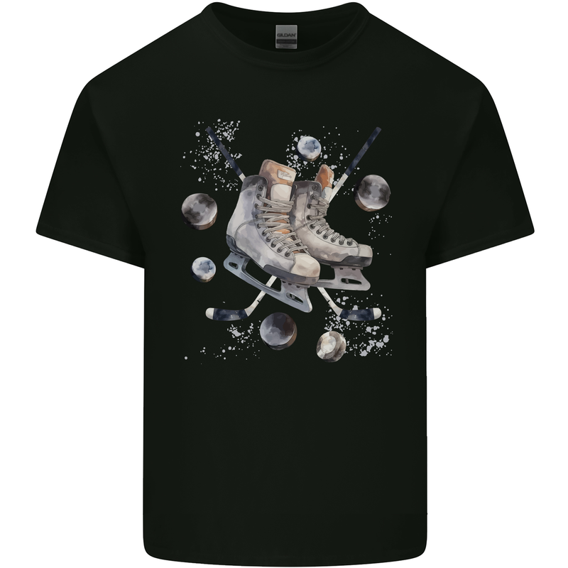 Ice Hockey Boots Stick & Pucks Kids T-Shirt Childrens Black