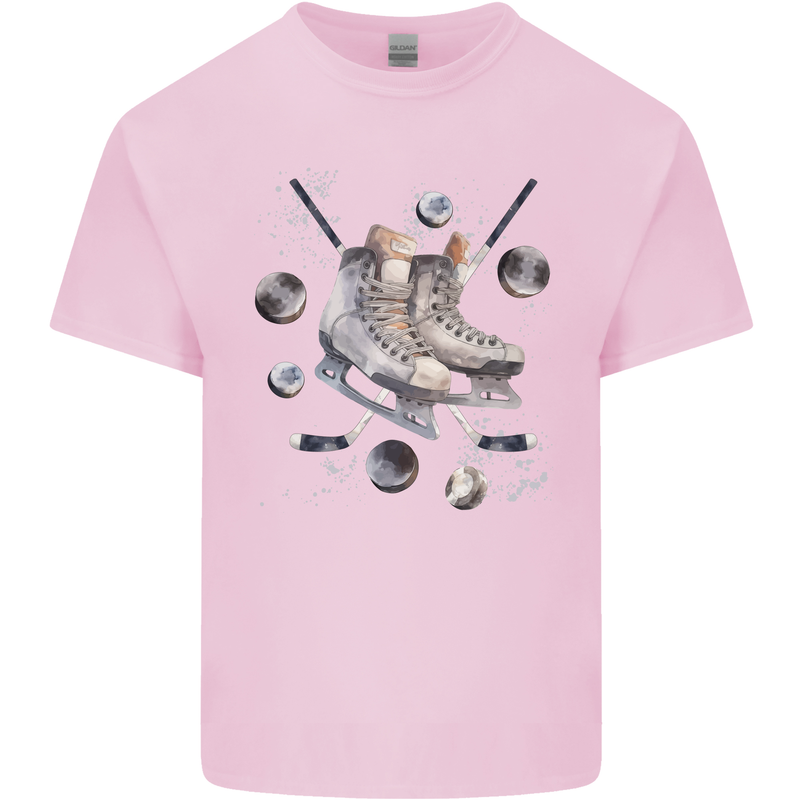 Ice Hockey Boots Stick & Pucks Kids T-Shirt Childrens Light Pink
