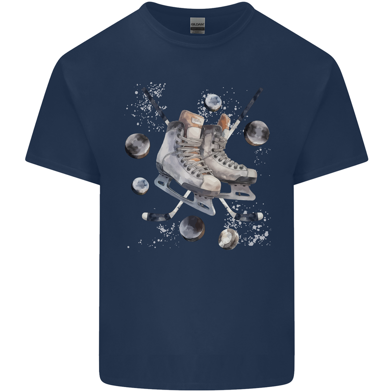 Ice Hockey Boots Stick & Pucks Kids T-Shirt Childrens Navy Blue