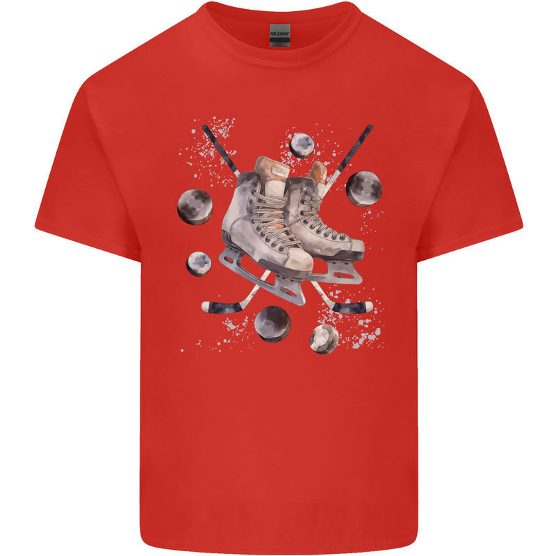 Ice Hockey Boots Stick & Pucks Kids T-Shirt Childrens Red