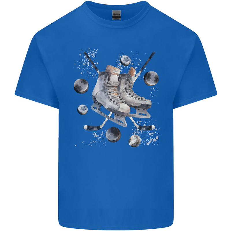 Ice Hockey Boots Stick & Pucks Kids T-Shirt Childrens Royal Blue